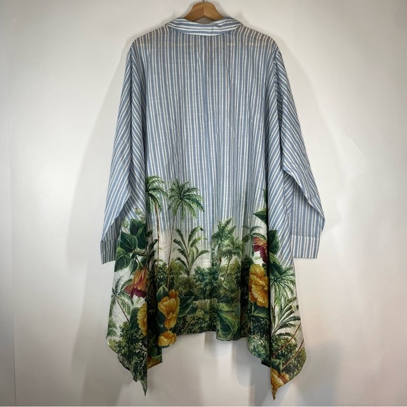 Anthropologie Striped Blue Green Dress XL Oversized Button Front Summer CoverUp - Picture 9 of 16